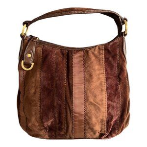 Vintage Tommy Hilfiger Patchwork Shoulder Bag Brown Corduroy Suede Leather Trim